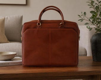 Leather Laptop Bag 16 Inch | Handmade Full Grain Leather Briefcase | Tan Messenger Bag Men | Office Work Bag | Business Travel Bag Gift