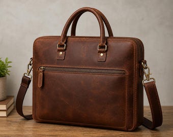 Borsa per laptop in pelle fatta a mano per uomo e donna / Valigetta vintage marrone / Borsa a tracolla in pelle pieno fiore / Borsa da lavoro per ufficio / Regalo per lui