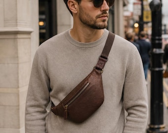 Marsupio in pelle marrone per uomo e donna / Borsa a tracolla fatta a mano / Marsupio vintage / Marsupio da viaggio/festival / Borsa in pelle minimalista