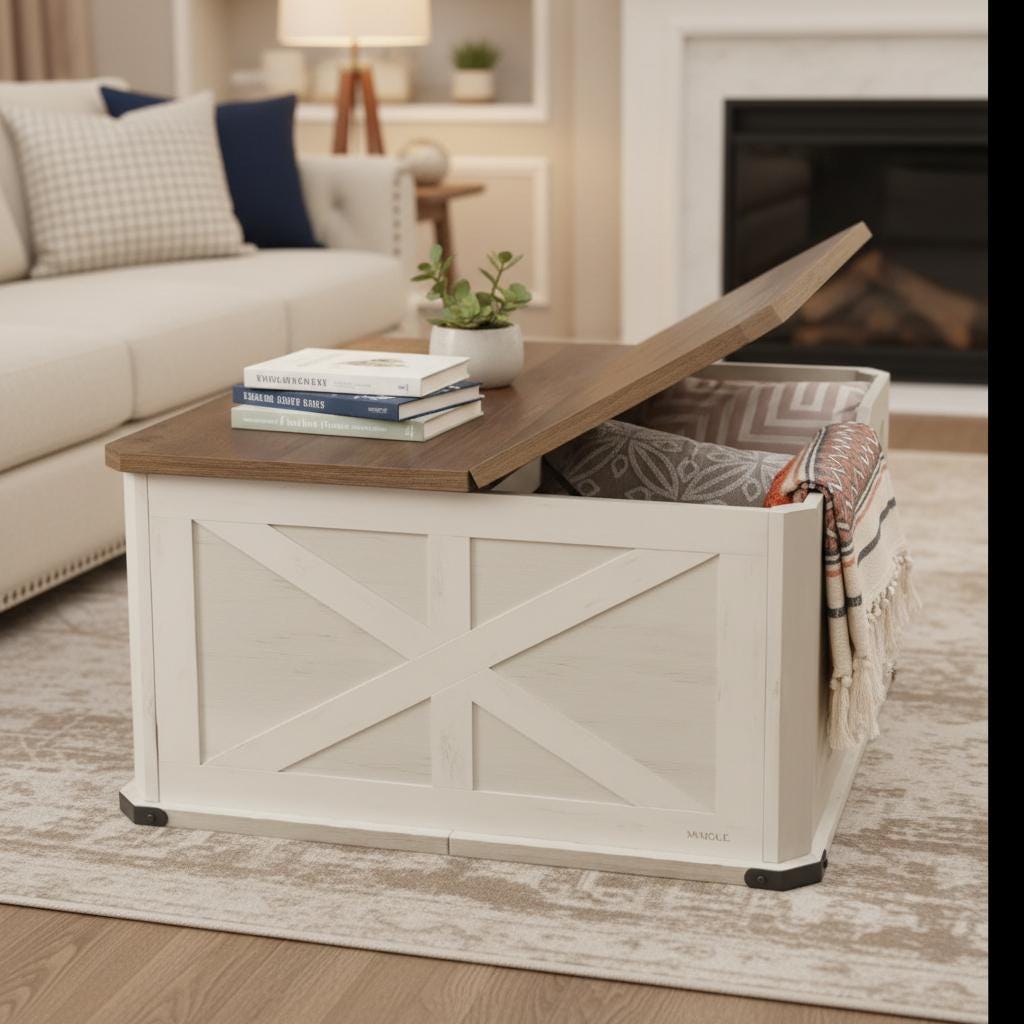 Farmhouse Lift Top Coffee Table Hidden Storage Wood Living Room Table ...
