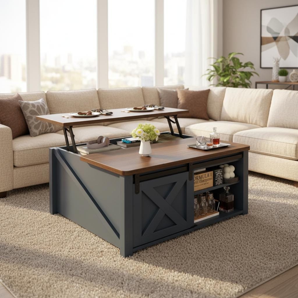 Modern Farmhouse Lift Top Coffee Table With Storage Sliding Barn Door ...