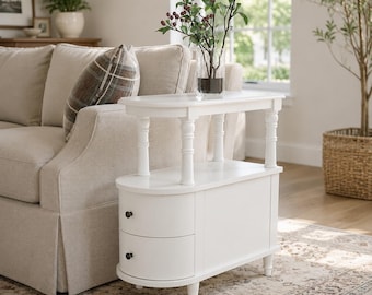 White End Table with 2 Drawers Narrow Sofa Side Table Storage Shelf