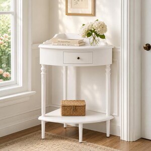 Solid Wood Corner Console Table with Drawer Pecan Entryway Accent Table