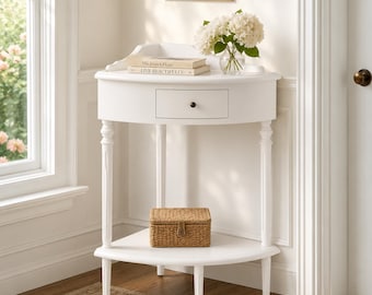 Solid Wood Corner Console Table with Drawer Pecan Entryway Accent Table