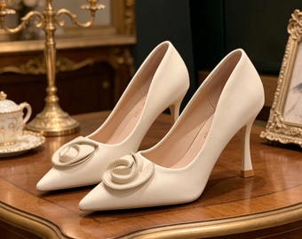 Customized insoles,Ivory Rose Crystal Heeled Pumps, Bridal Wedding Shoes, Elegant Formal Pointed Toe Heels