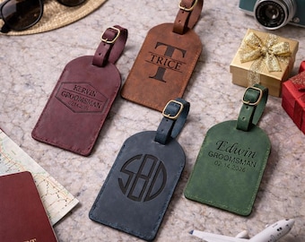 Gepersonaliseerde lederen bagagelabels, aangepast reiscadeau, gegraveerd bagagelabel, bruidsjonkers cadeau, bruiloft gunst bagagelabel, valentijnscadeau