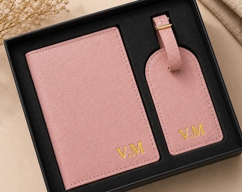 Portapassaporto e targhetta per bagaglio in pelle personalizzati, portafoglio per passaporto personalizzato, regali di viaggio personalizzati, regalo di nozze personalizzato, regalo di San Valentino personalizzato