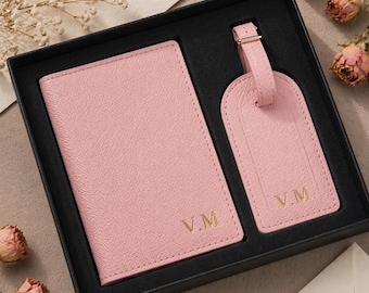 Portapasaportes y etiqueta para equipaje de cuero personalizados, cartera para pasaporte personalizada, regalos de viaje personalizados, regalo de boda personalizado, regalo de San Valentín personalizado