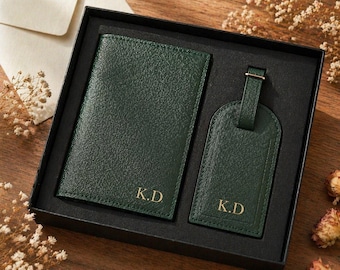 Personalized Passport Holder and Luggage Tag Set, Custom Travel Wallet,Monogram travel gift set,Personalized wedding travel