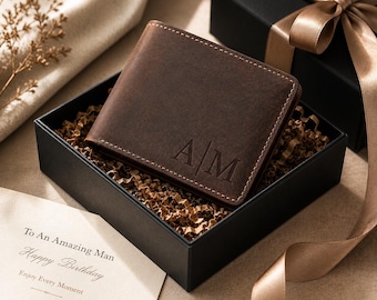 Portafoglio in pelle personalizzato con incisione, portafoglio da uomo, portafogli in pelle personalizzati per papà, marito, fidanzato, regalo per anniversario, compleanno, festa del papà
