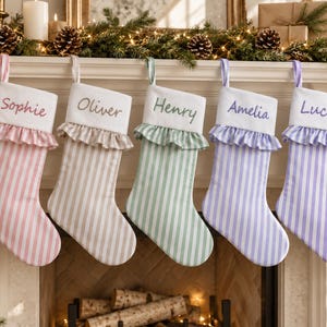 Ruffled Plaid Christmas Stocking, 2026 Family Christmas Stocking, Customized Pink Stockings Christmas Gift for Kids
