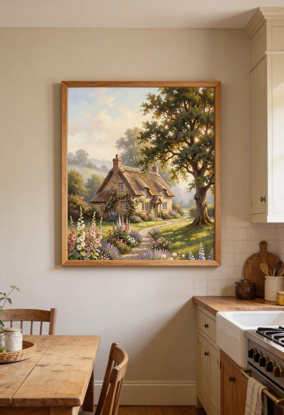 English Cottage Garden Oil Painting Print, Cottagecore Farmhouse Decor ...