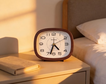 Vintage Wood Grain Alarm Clock Bedside Table Clock