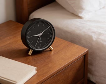 Minimalist Black Alarm Clock, Modern Metal Desk Clock