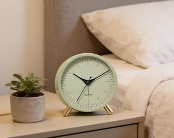 Minimalist Green Alarm Clock, Modern Metal Desk Clock