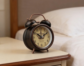 Vintage Alarm Clock, Retro Twin Bell Clock, Silent Bedside Clock