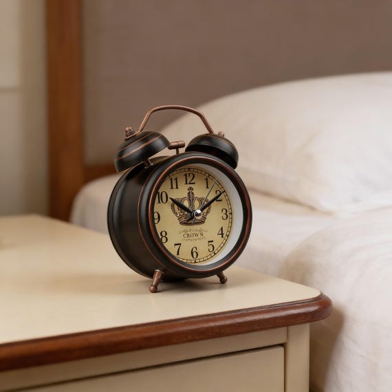 Vintage Alarm Clock, Retro Twin Bell Clock, Silent Bedside Clock