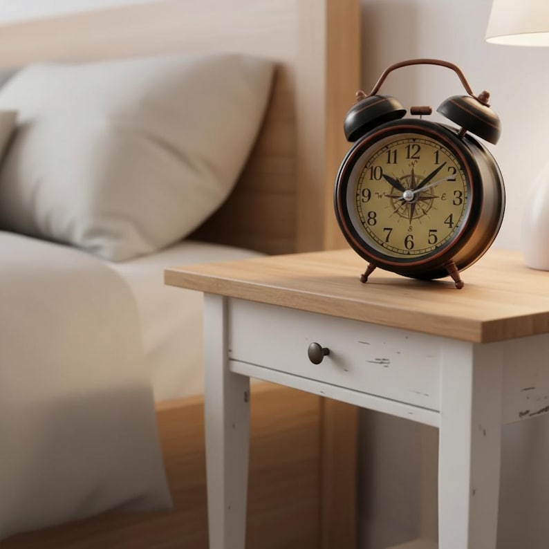 Vintage Alarm Clock, Retro Twin Bell Clock, Silent Bedside Clock image 8