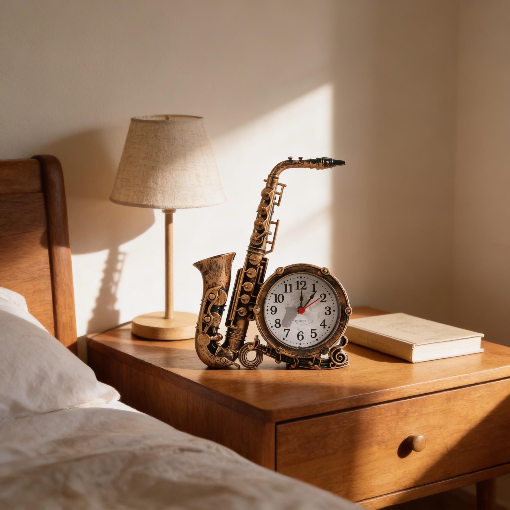 Vintage Saxophone Desk Clock, Music Instrument Alarm Clock Decor