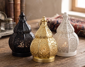 Moroccan Candle Holder, Gourd Metal Lantern, Decorative Iron Candlestick, Boho Cutout Lantern, Tabletop Home Decor