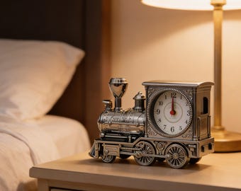 Vintage Train Alarm Clock, Retro Locomotive Desk Clock, Unique Train Decor