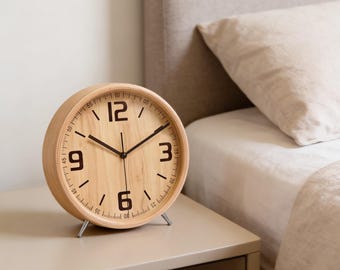 Wood Minimalist Table Clock, Scandinavian Desk Clock, Silent Modern Home Decor