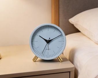 Minimalist Alarm Clock, Modern Bedside Table Clock, Silent Quartz Desk Clock, Simple Metal Bedroom Clock, Scandinavian Home Decor
