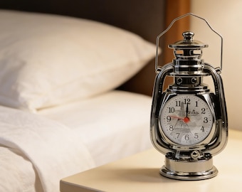 Vintage Lantern Alarm Clock, Retro Oil Lamp Style Desk Clock, Rustic Table Decor