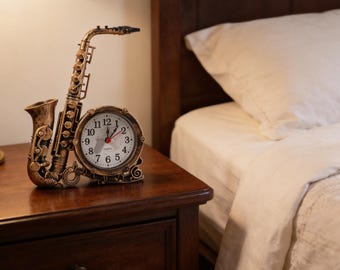 Vintage Saxophone Desk Clock, Music Instrument Alarm Clock Decor