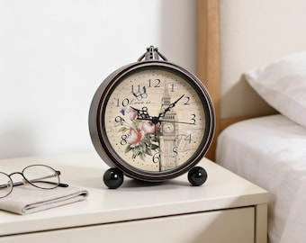 Vintage Retro Metal Table Clock, Silent Quartz Desk Clock, Antique Style Home Decor