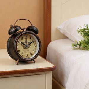 Vintage Alarm Clock, Retro Twin Bell Clock, Silent Bedside Clock image 4