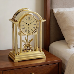 Orologio da tavolo vintage, orologio da scrivania in stile antico, orologio da camino dorato, orologio da scrivania al quarzo classico