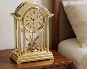 Vintage Table Clock, Antique Style Desk Clock, Gold Mantel Clock, Classic Quartz Desk Clock