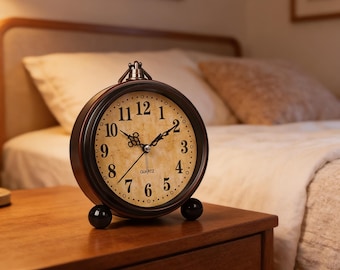 Vintage Alarm Clock, Retro Metal Desk Clock, Silent Bedside Clock, Rustic Table Clock, Farmhouse Decor