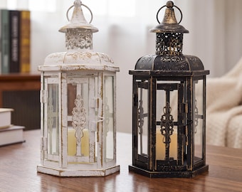 Vintage Metal Candle Lantern, Hanging Candle Holder, Gothic Lantern Decor, Rustic Table Lantern, Wedding Centerpiece, Indoor Outdoor Decor