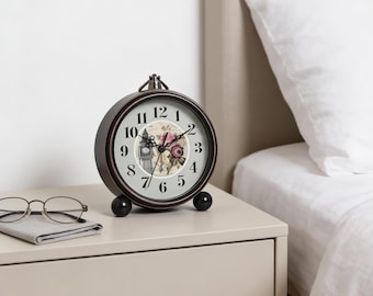 Vintage Metal Alarm Clock, Retro Desk Clock, Silent Quartz Bedside Clock