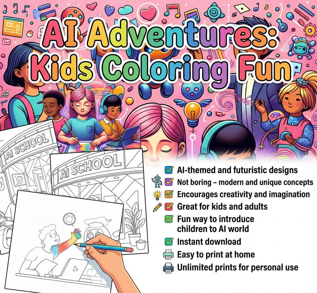 AI Coloring Pages | Robot and Tech Designs for Kids and Adults (digital ...