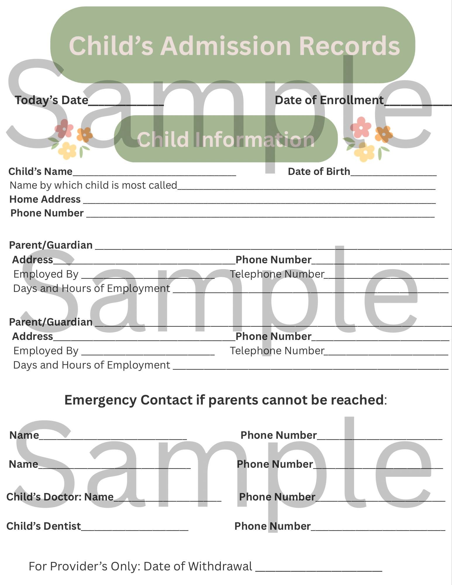 Editable Childcare Enrollment Form | Daycare Registration Template ...