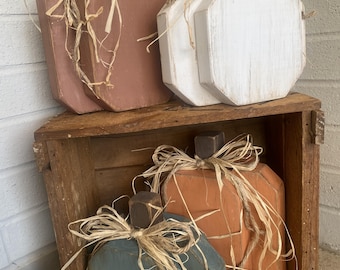 Chunky Wood Pumpkin Decor | Rustic Freestanding Wooden Pumpkins | Farmhouse Autumn Centerpiece