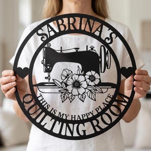 Personalized Sewing Room Sign, Floral Metal Wall Art, Quilting Studio Décor, Handmade Gift for Seamstress