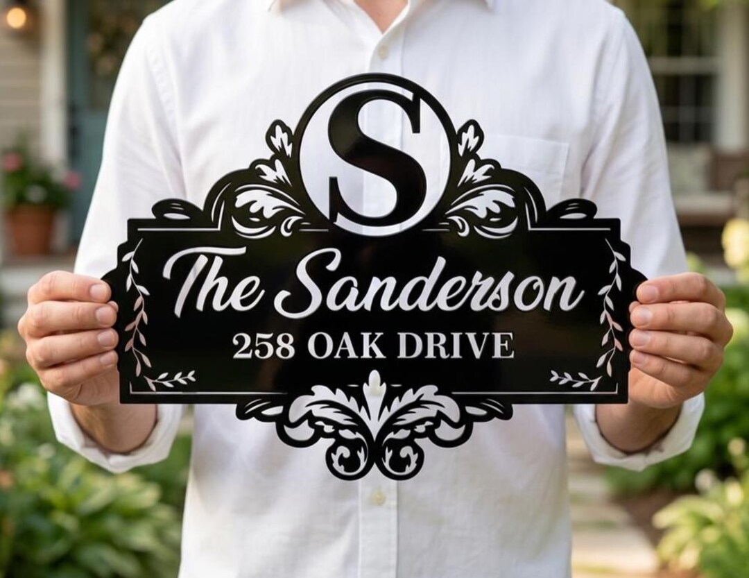 Personalized Metal Address Sign With Monogram, Last Name Sign House ...