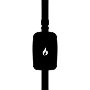 May include: A black rectangular pouch with rounded corners attached to a vertical black strap. The center of the pouch features a small, white, stylized flame icon. The design is minimalist, consisting of a solid black silhouette against a white background, highlighting the contrast between the dark accessory and the bright flame graphic.