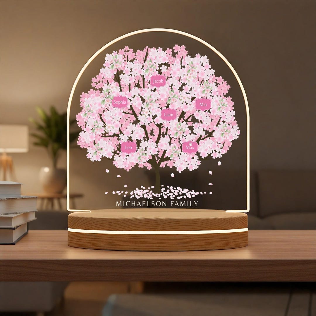 Personalized Acrylic Lamp With Cherry Blossom Family Tree - Custom Name ...