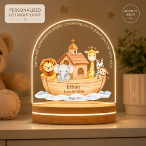 Personalized Noahs Ark Night Light Custom Name Christening Gift LED Lamp Baptism Nursery Decor