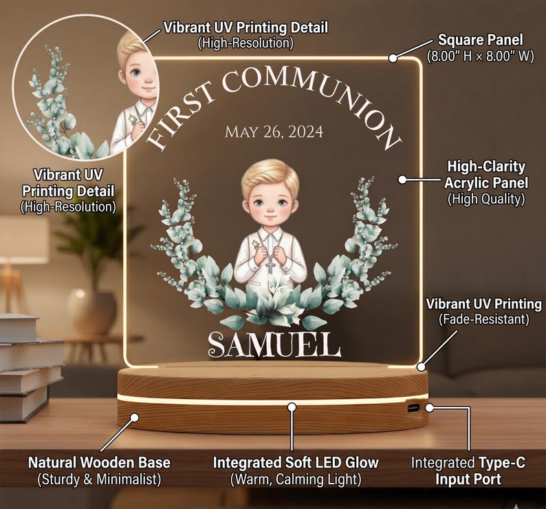 Custom First Communion Lamp | Personalized Night Light for Baptism ...