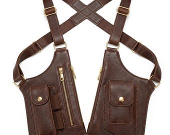 Schulterhalfter aus echtem Leder - Diebstahlsichere Unterarm-Brieftasche - Herrenleder Chest Rig - Taktische Crossbody-Handytasche