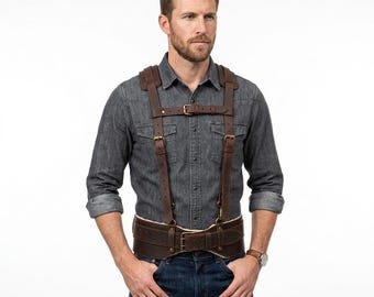 Szelki ze skóry licowej – wyściełane, regulowane szelki robocze dla mężczyzn