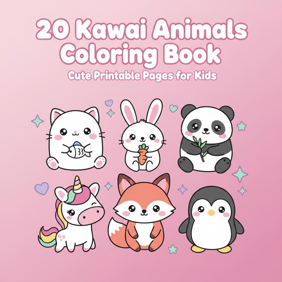 Kawaii Animals Coloring Book for Kids | 20 Cute Animal Pages ...