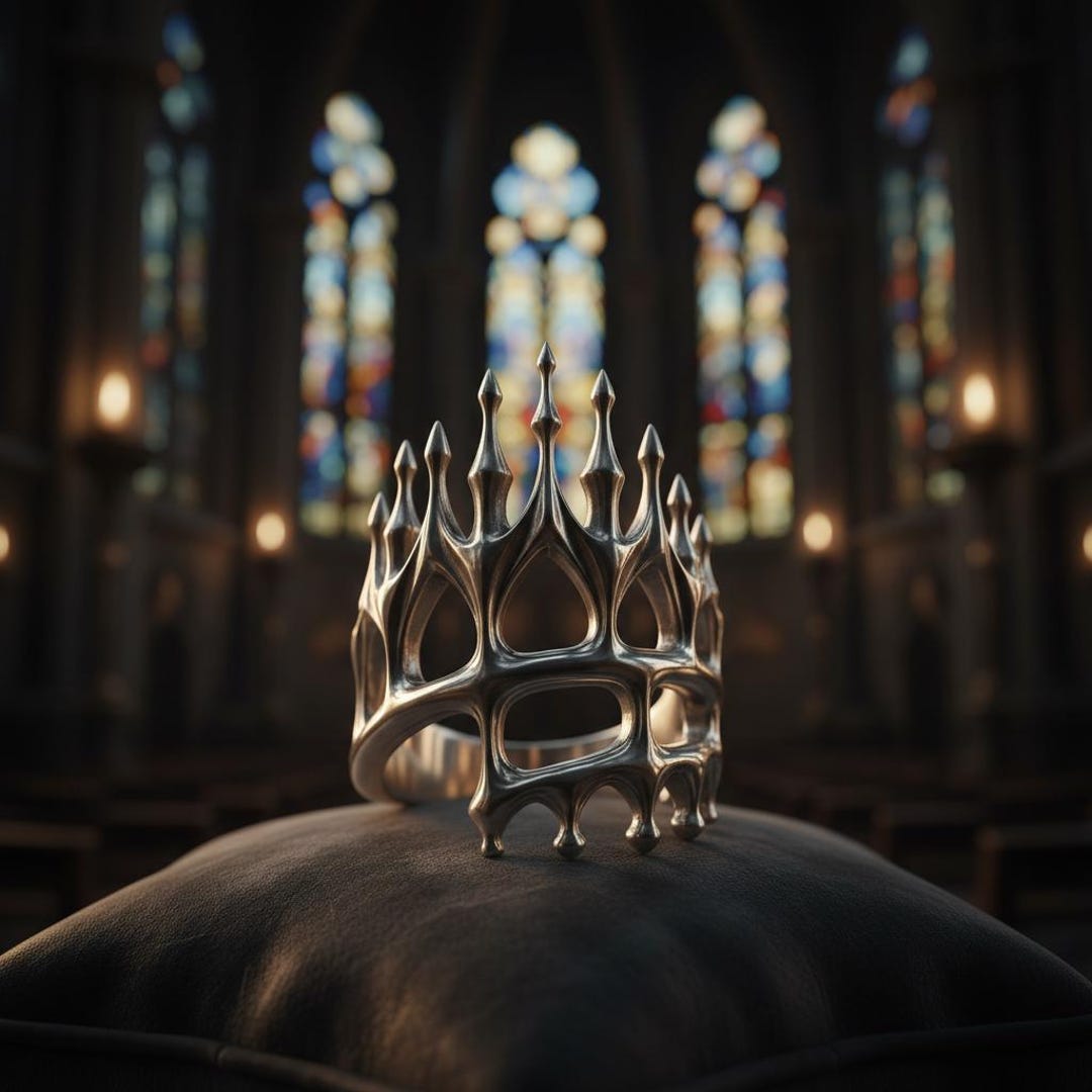 Gothic Crown Church Ring Silver Openwork Statement Band Medieval ...