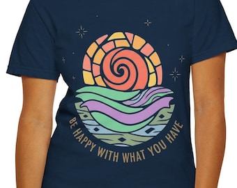 Wees blij met wat je hebt T-shirt | Afbeelding zonsonderganggolf